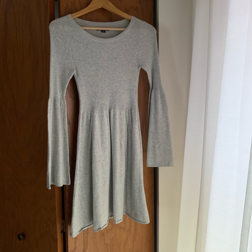 American Eagle Gray long bell flare sleeve dress
